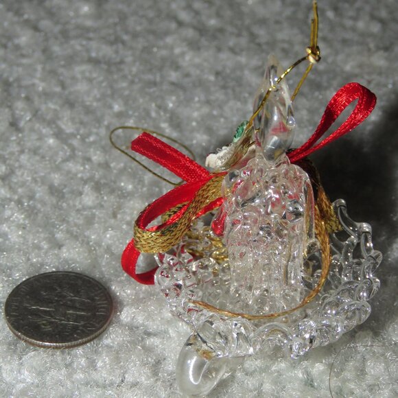 Vintage Clear Glass Holiday Christmas Candle Ornament w/Handle Red Roses Ribbon - Picture 12 of 16
